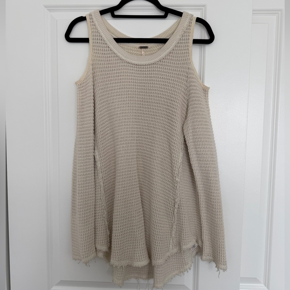 Free People | Cream Open Shoulder Knit Sweater